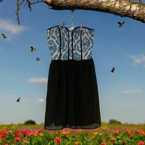 Vanity Strapless Dress - Blue and Black